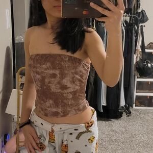 Brown Sleeveless Fitted Crop Top